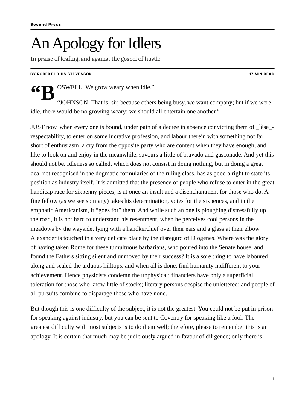 Cover of An Apology for Idlers