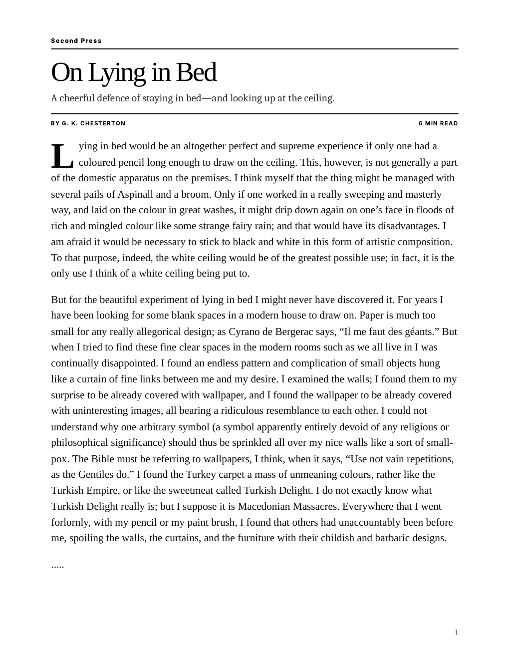 Cover of On Lying in Bed